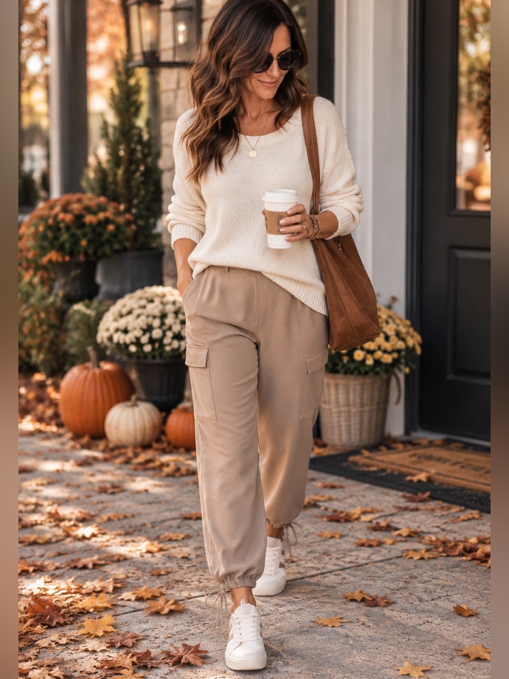 Adrienne Vittadini XL Cargo Jogger Pants Taupe NWT